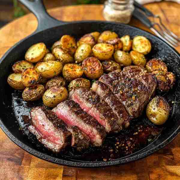 🥩 Seared Ribeye with Roasted Baby Potatoes 🥔 🌟 A Classic Skillet Meal 🛒 Ingredients (Serves 4) F...
