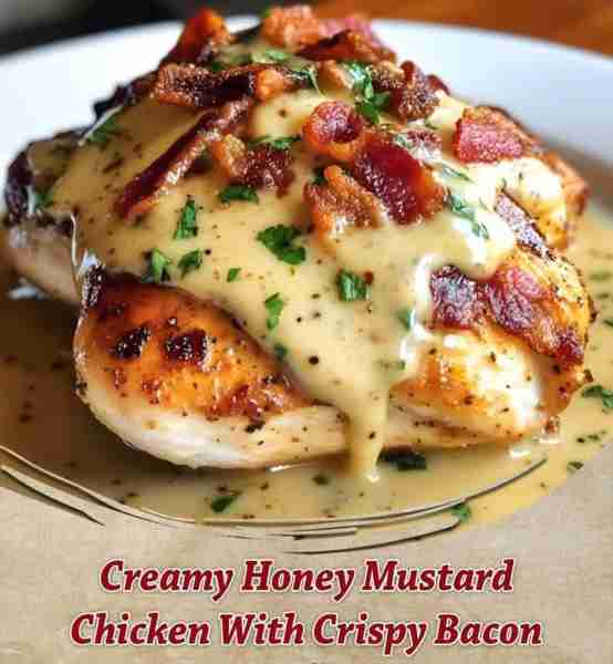 Creamy Honey Mustard Chicken With Crispy Bacon Ingredients: 4 boneless, skinless chicken breasts 4 s...