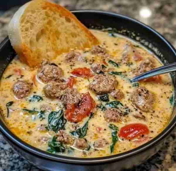 Creamy Parmesan Italian sausage soup Ingredients: 1 pound Italian sausage, casing removed 1 tablesp...