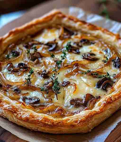 French Onion and Mushroom Tart with Gruyere Cheese 🧅🍄🧀 A buttery, golden tart packed with savory...