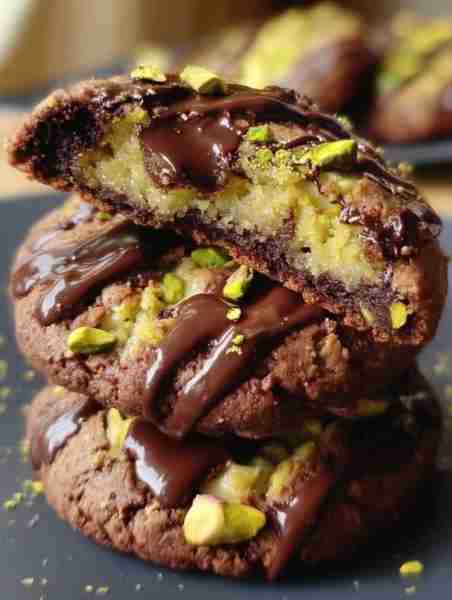 Pistachio-Filled Chunky Chocolate Cookies 🍫🌰 Ingredients: For the Chocolate Cookie Dough: All-pu...