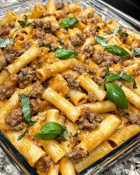 Creamy Roasted Red Pepper Rigatoni with Spicy Sausage Ingredients: 1 pound rigatoni pasta 1 pound sp...