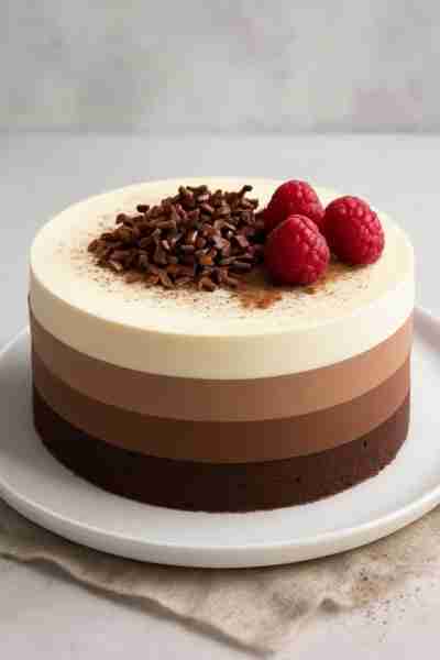 Triple Chocolate Mousse Cake: Ingredients: For the chocolate cake: 1 cup all-purpose flour 1/2 cup c...