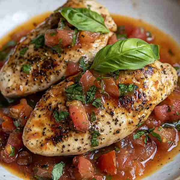 🍅 Garlic Herb Chicken with Fresh Tomato Basil Sauce 🌿🍗 Prep Time: 15 mins Cook Time: 20 mins Serv...