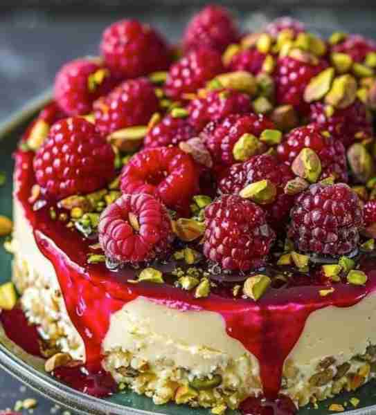 🍰❤️ Exquisite Raspberry Pistachio Dream Cheesecake – A Symphony of Creaminess, Fruity Brightness, a...