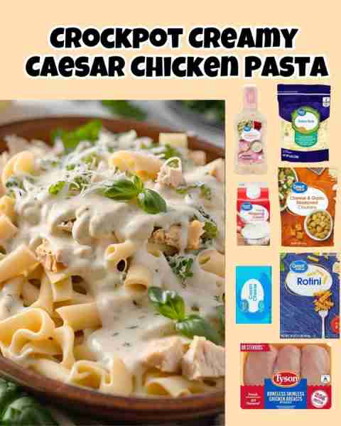 ✨Crockpot Creamy Chicken Caesar Pasta✨ 1. Add 2 pounds of chicken to your crockpot. Season well wi...