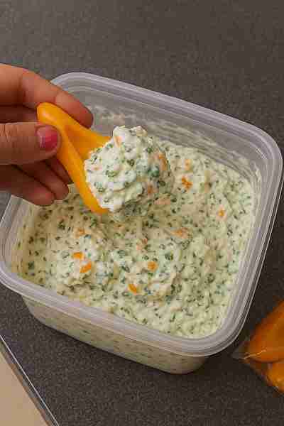 Made this one up and decided to share! 2 packs whipped cream cheese , 1 green bell pepper 1 yellow b...