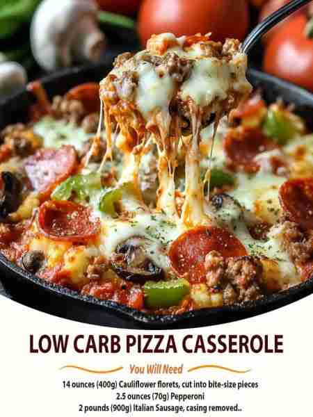 Low Carb Pizza Casserole: A Healthier Option Ingredients: 14 oz 400g cauliflower florets, bite-sized...