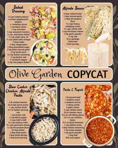 COPYCAT OLIVE GARDEN RECIPES: SALAD AND DRESSING: 6 cups iceberg lettuce 6 whole pepperoncini pepper...