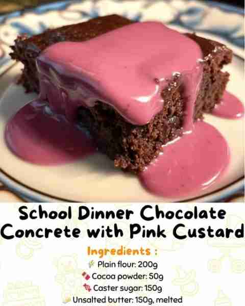 School Dinner Chocolate Concrete with Pink Custard 🍫💖 A true British school dinner staple! Chocola...