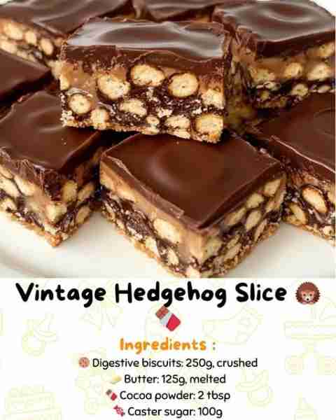 Vintage Hedgehog Slice 🦔🍫 A no-bake British-Australian classic from the 1970s—crumbly biscuit, coc...