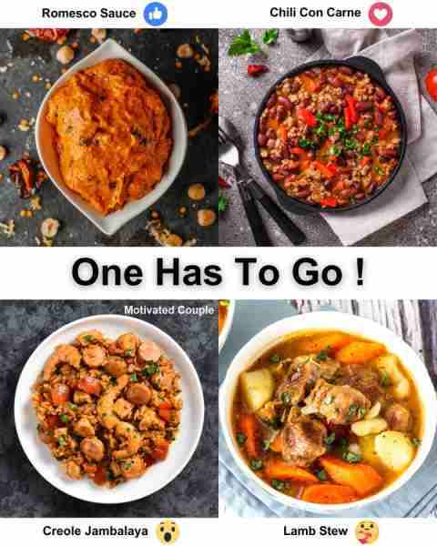 Lamb Stew 🐑🍲 1. Romesco Sauce 🇪🇸🍅 "Spain’s smoky, nutty hug!" A roasted red pepper & almond sauce...