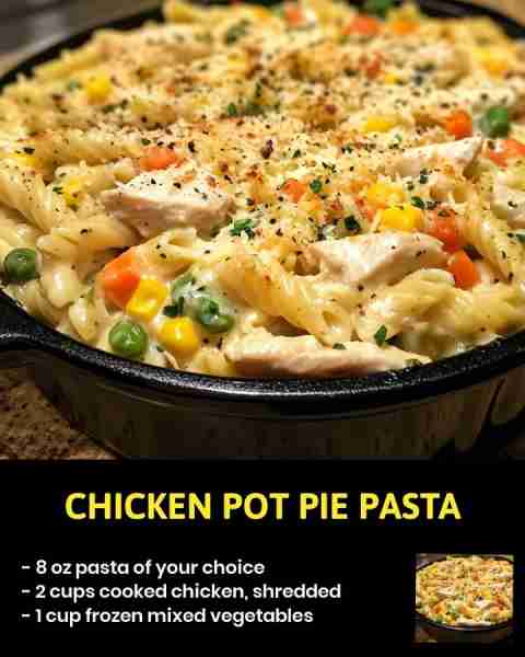 Chicken Pot Pie Pasta Love the comforting flavors of chicken pot pie but don't have the time to make...