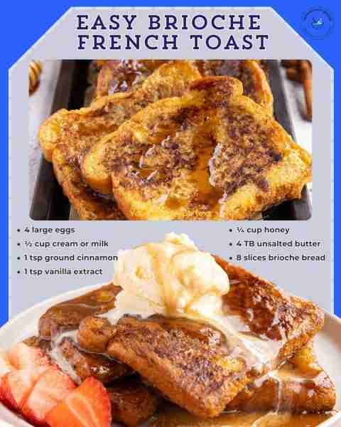 Brioche French Toast with Honey Syrup You'll Need ⬇️ 🍯 4 large eggs 🍯 ½ cup cream or milk 🍯 1 tsp...