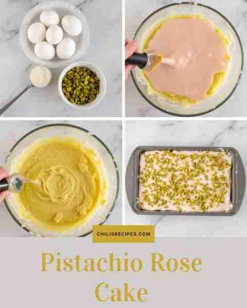 Pistachio Rose Cake Ingredients: Pistachios, rose water, flour, eggs, butter Method: Blend pistachio...