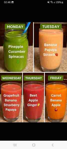 Ideas of smoothies for the whole week🥒🍍🍓🍌🍊🍌🥤 🇺🇸Trust me! You're missing a lot if you haven't...