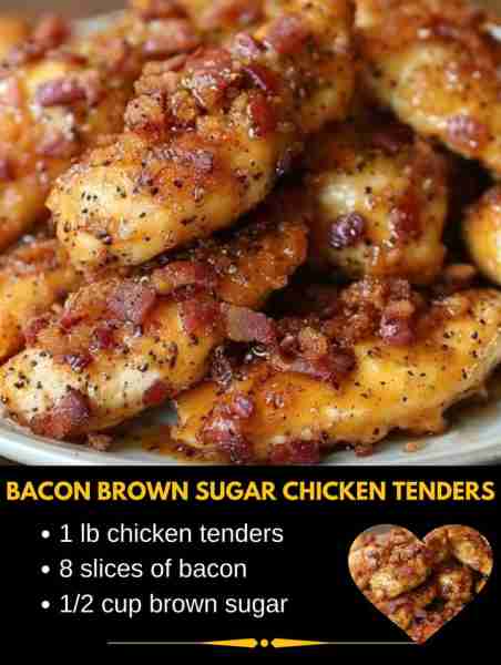 Bacon Brown Sugar Chicken Tenders Recipe Ingredients: 2 boneless, skinless chicken breasts 1/2 cup b...