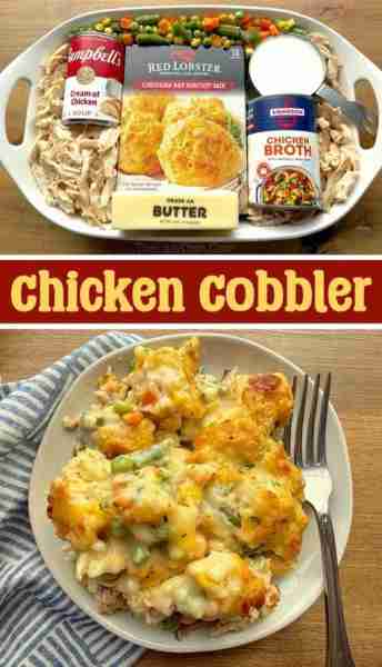 🥘 Easy Chicken Cobbler Dinner Casserole Recipe Ingredients: 2 cups cooked, shredded chicken (rotiss...