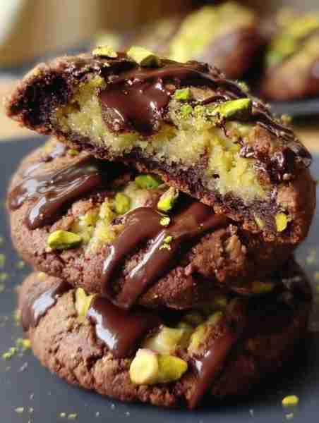 Pistachio-Filled Chunky Chocolate Cookies 🍫🌰 Ingredients: For the Chocolate Cookie Dough: All-pu...