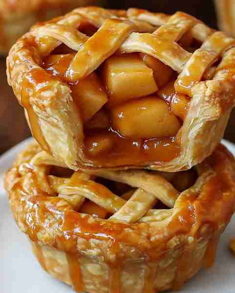 Salted Caramel Apple Mini Pies Ingredients : 2 cups diced Granny Smith apples 1 tablespoon lemon jui...