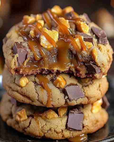 Butterfinger Caramel Crunch Cookies 🍪🍫 – Delicious & Gooey! Ingredients: 1 cup unsalted butter, so...