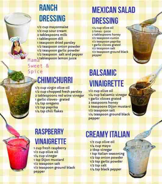 Favorite Salad Dressings in my channel 1. RANCH DRESSING 1/2 cup mayonnaise 1/2 cup sour cream 2 ta...