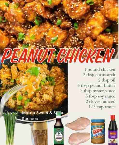 Easy Peanut Chicken Recipe - better than takeout Recipe: 1 lb chicken breast sliced in cubes 2 table...