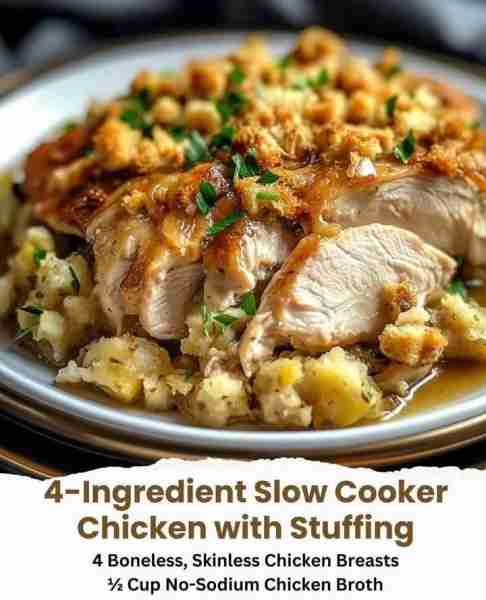 4-Ingredient Slow Cooker Chicken with Stuffing" I make twice a week: Just put in the crockpot