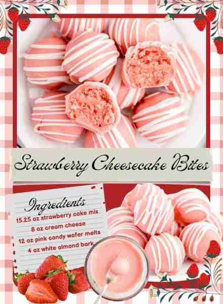 STRAWBERRY CHEESECAKE BITES! 4 Ingredients - No Bake - 10 Minutes!!🍓 🍓 15.25 oz strawberry cake mi...