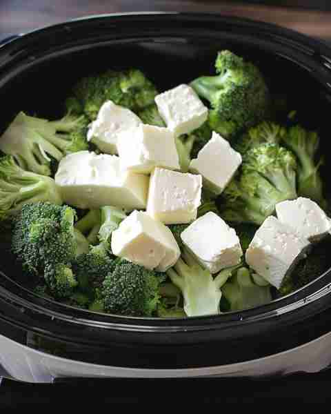 Toss broccoli and cream cheese in the slow cooker for a hearty, no-fuss mea. Full recipe 👇 💬