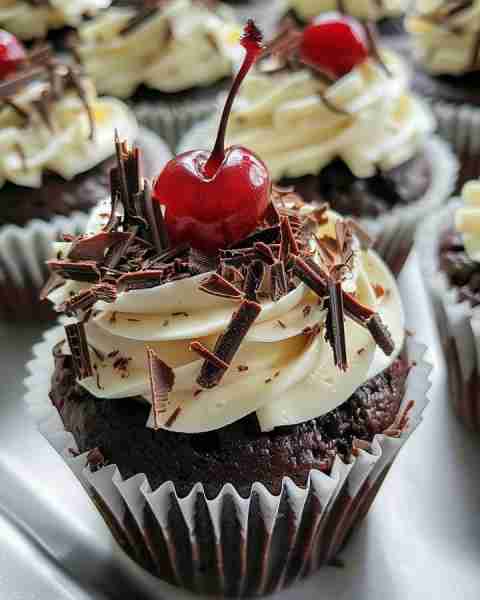 Black Forest Cupcakes Ingredients: For the Chocolate Cupcakes: ¾ cup (95g) all-purpose flour ½ cup (...
