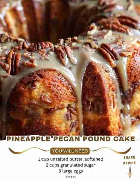 Never-Fail Pineapple Pecan Pound Cake Ingredients: 1 cup unsalted butter, softened 2 cups granulated...