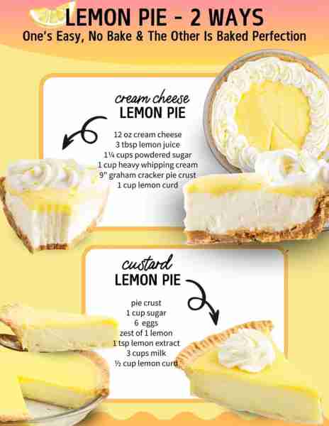 Lemon Pie - 2 Ways ~~ lemon cream cheese pie: 12 ounces cream cheese, softened to room temperature 3...