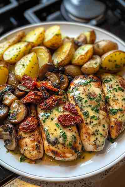 🍅🌿🐔 Tuscan Garlic Mushroom Chicken with Sun-Dried Tomato Pesto A delightful dish that combines th...