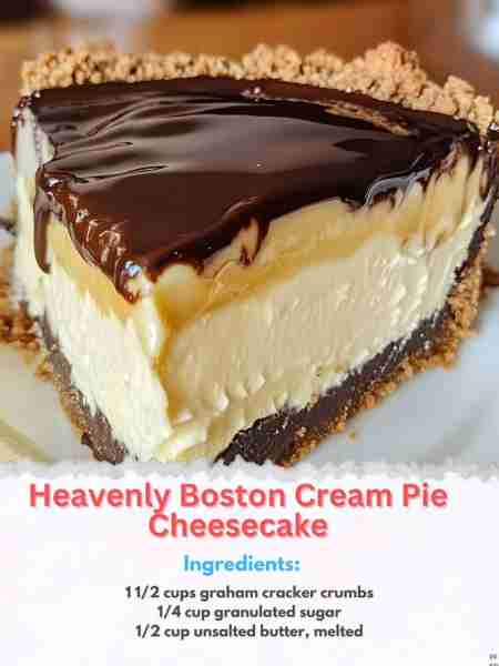 Heavenly 👧 Boston Cream Pie Cheesecake is a delicious dessert that combines two favorites in one de...