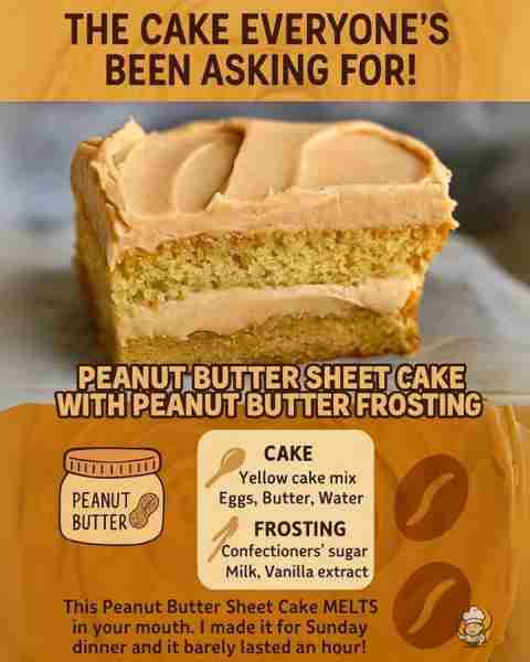 🥜 Peanut Butter Sheet Cake with Creamy Frosting 😍 So moist, so rich, and SO peanut buttery—this ca...