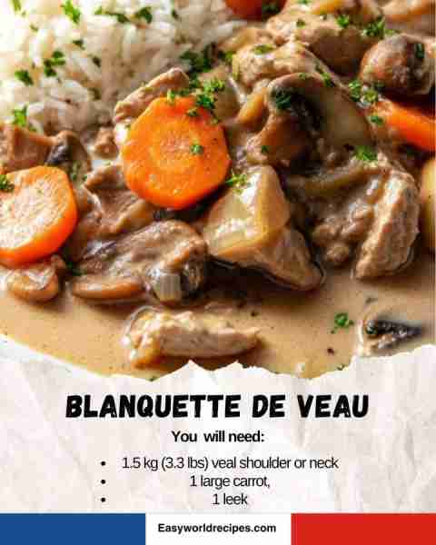🥕 Blanquette de Veau 🇫🇷🍲 Tender veal in creamy white sauce with carrots and leeks—classic French c...