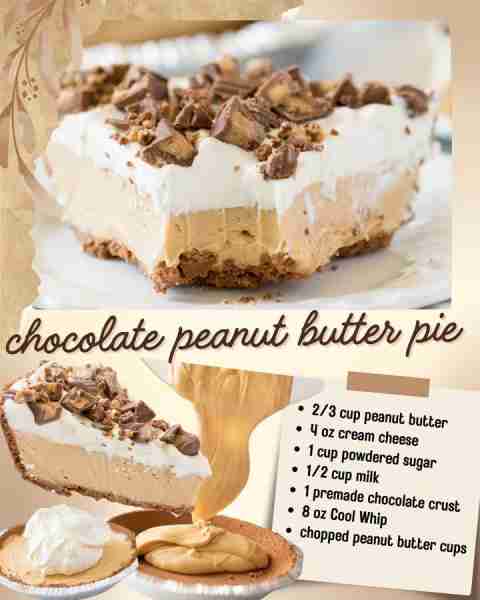 NO BAKE CHOCOLATE PEANUT BUTTER PIE!! 🥰 The easiest, creamiest, and most indulgent dessert ever! 🥜...