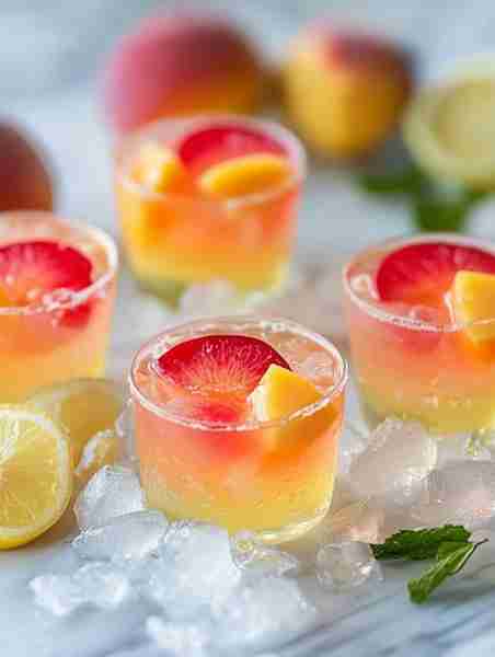 Beach Peach Lemonade Jello Shots 🍒🍹🍑 Ingredients: 1 cup Crown Royal Peach 1 cup lemonade 1/...
