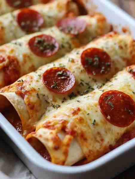 Cheesy Pepperoni Pizza Roll-Ups 🍕🥣🧀 Ingredients: 4 tortillas (low-carb or regular) 1 cup shre...