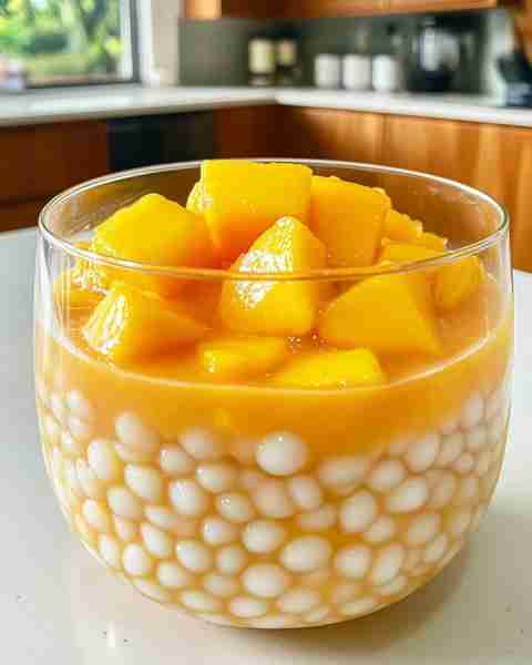 Whip Up This Delightful Mango Sago Pudding in Minutes! ✨💛 ingredients: 1/2 cup (80g) small sago pe...