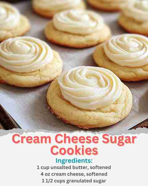 Cream Cheese Sugar Cookies Ingredients: 1 cup unsalted butter, softened 4 oz cream cheese, softened...
