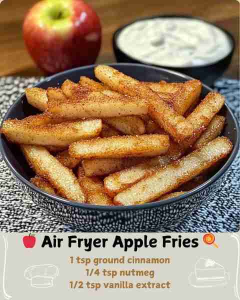 🍎 Air Fryer Apple Fries 🍭 Ingredients: 4 medium-sized apples (Honeycrisp, Fuji, or Gala work best)...