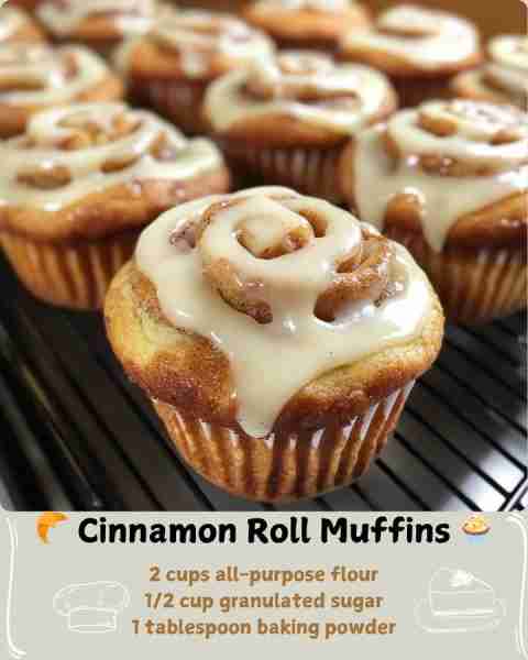🥐 Cinnamon Roll Muffins 🧁 🧾 Ingredients: For the Muffins: 2 cups all-purpose flour 1/2 cup granul...