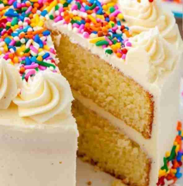 Homemade Vanilla two-layer Cake with sprinkles: Ingredients: For the cake: 2 ½ cups all-purpose flou...