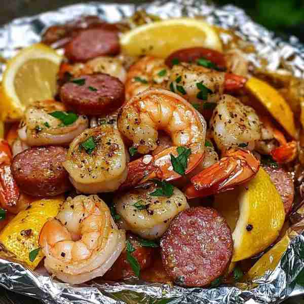 Shrimp and Sausage Foil Packet Dinner Ingredients: 1 pound large shrimp, peeled and deveined 1/2 p...