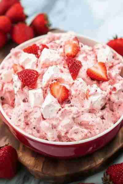 WOULD ANYONE EAT THIS Strawberry Shortcake Fluff Salad 😋 Wooowww!!! Looks so yummy. Everything look...
