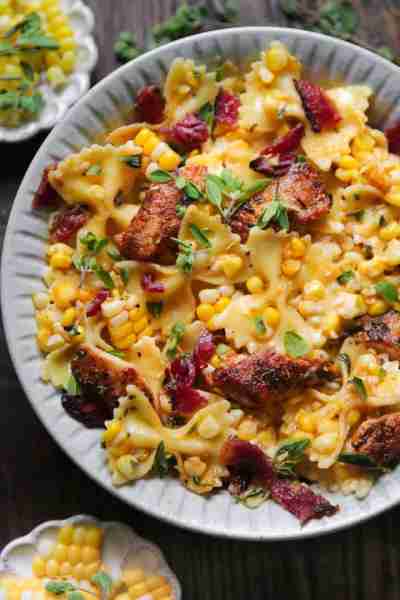 Creamy Chicken, Bacon, and Corn Pasta with Garlic Smoked Paprika Cream Sauce - in 30 minutes! Make i...