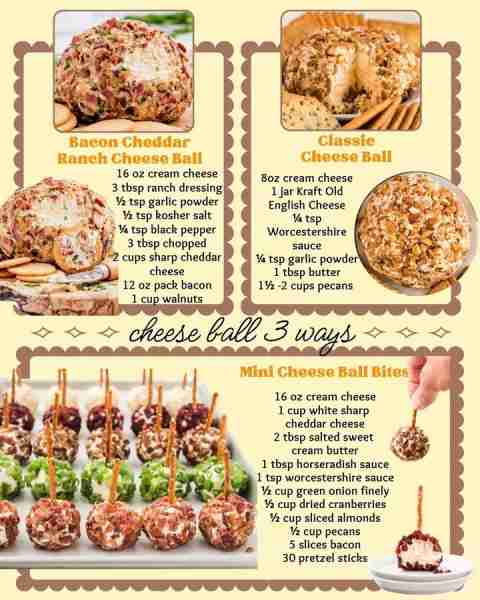 BACON CHEDDAR RANCH CHEESE BALL: 16 oz cream cheese 3 tbsp ranch dressing ½ tsp garlic powder ½ tsp...