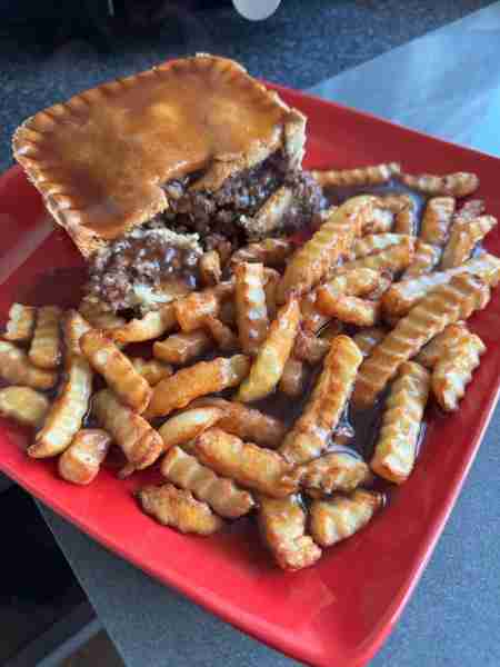 Homemade mince pie and chips with a splash of gravy by Dan S